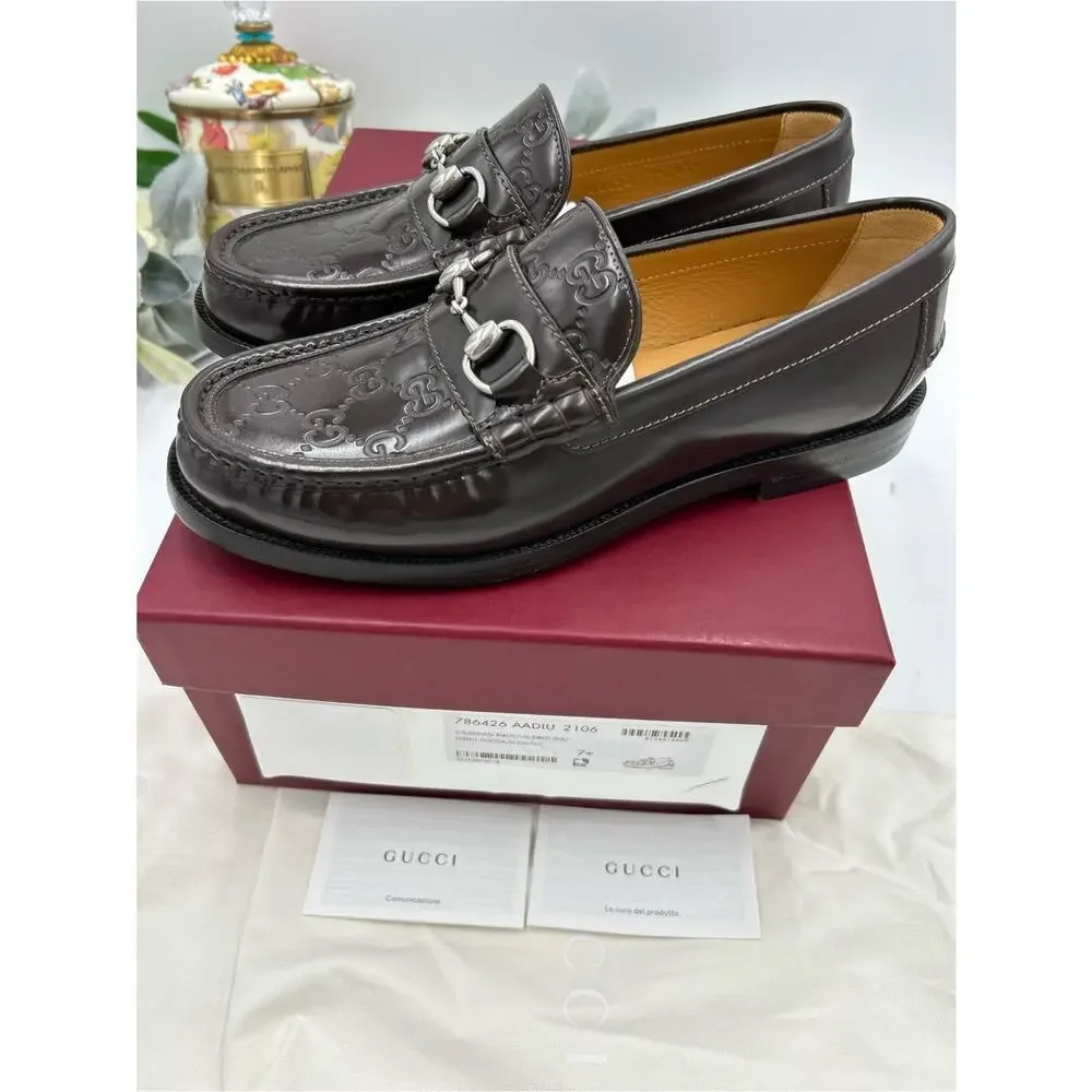 Men's Gucci KAVEH GG embossed leather loafers size 7.5 fits 8 US made in Italy